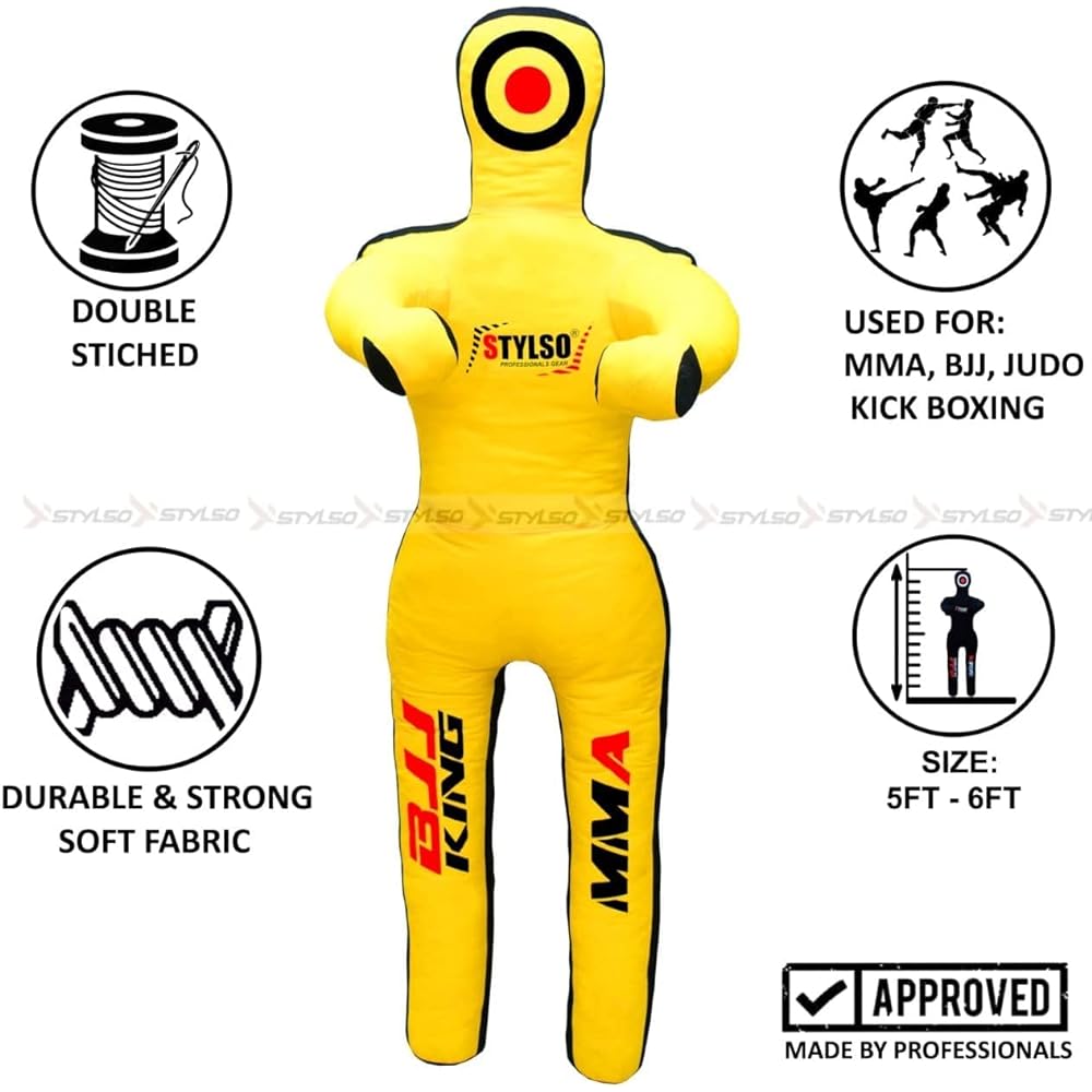Stylso Wrestling Dummy Grappling Dummy - Jiu Jitsu Dummy Adult MMA BJJ Dummy Judo Karate Training Like Professional Punching Dummy Unstuffed - Black - Blue - Red - Yellow