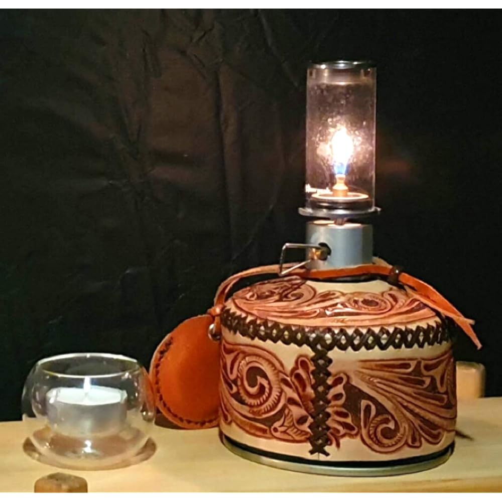 Genuine cow leather carving OD can cover Handmade genuine leather gas cartridge cover