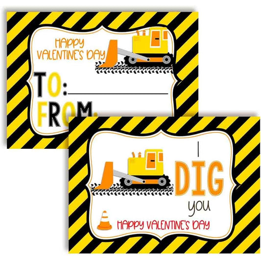 AmandaCreation I Dig You Construction Vehicle Theme Valentine's Day Cards - Gifts for Friends and Classmates - 30 3.5" x 5" Fill-in Cards (No Envelopes)