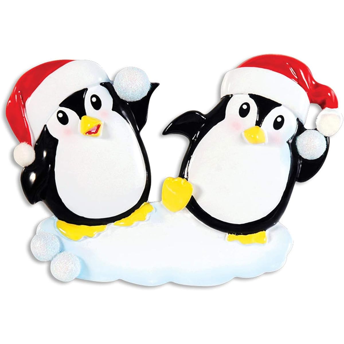 Personalized Penguin Snowball Couple Red Santa Hat Christmas Ornament - Playful Black Birds Have a Snowy Fight - Our 1st Love First Friend Siblings Kids Family 2 Love Tradition - Free Customization