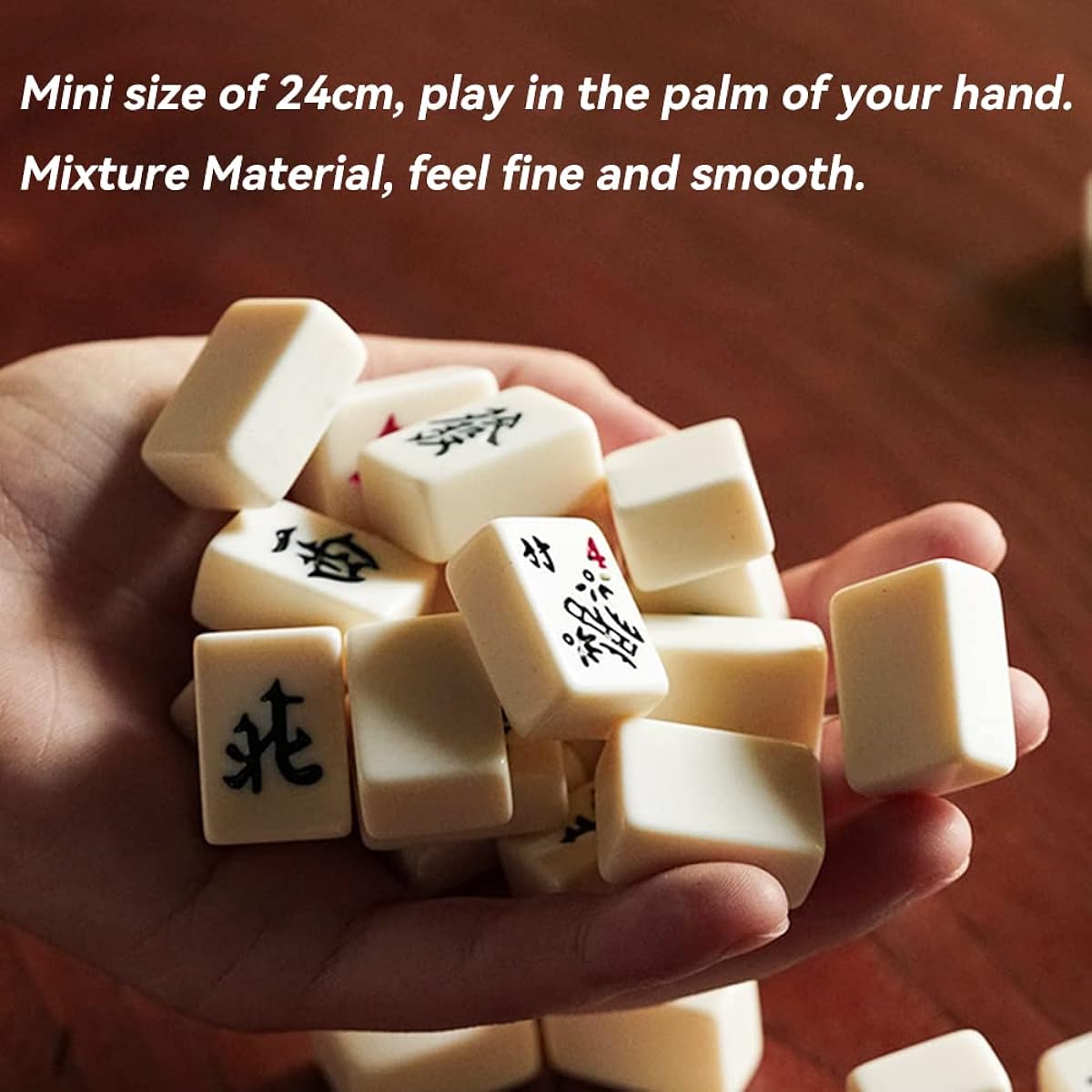 drizzle Travel Mahjong Travel Mini Mahjong Traditional Chinese Version Game Set - 0.9 Inch Portable 146 Tiles Melamine Material Mahjong - Includes Rack Pusher and Cat Bag - Travel Family Leisure Time