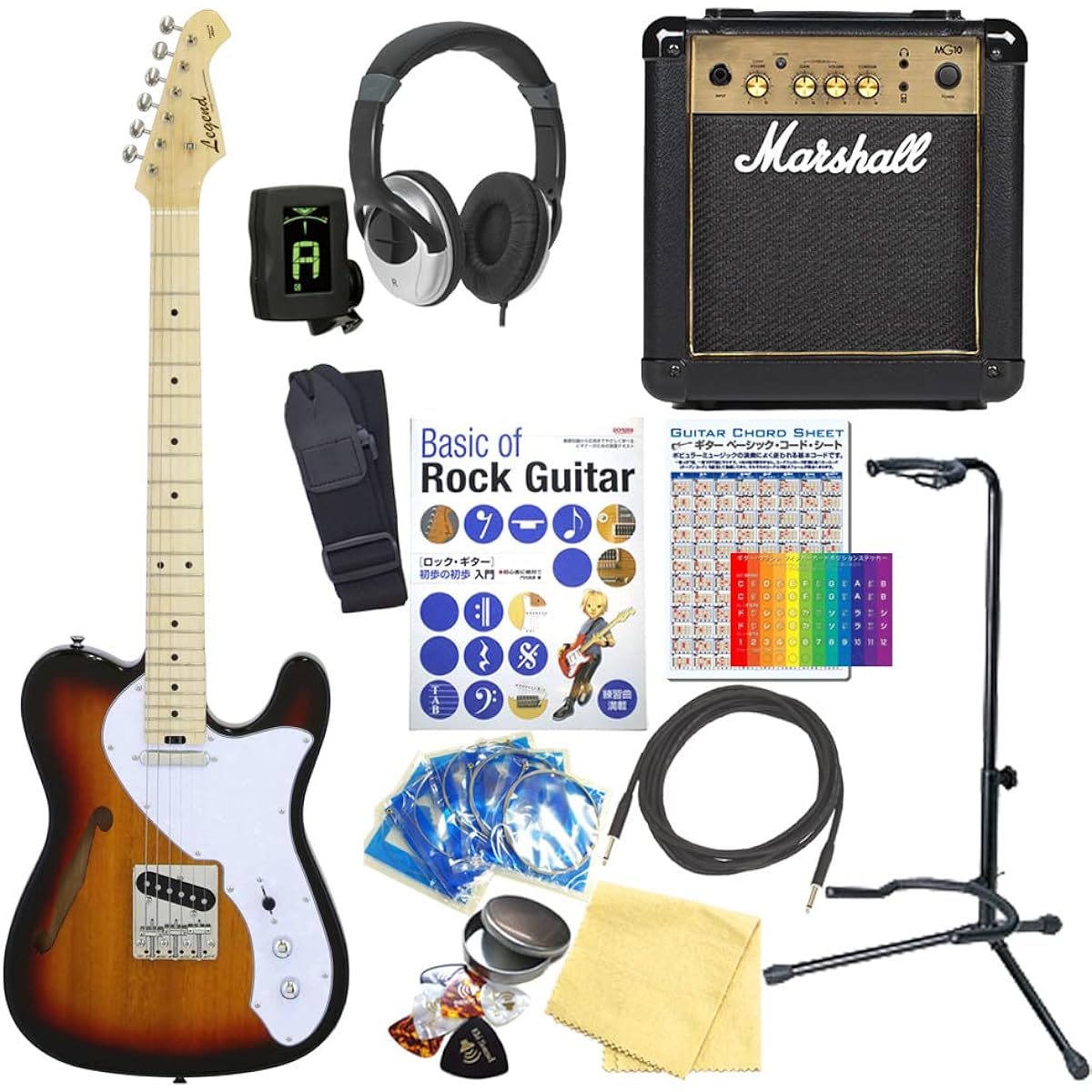 Electric Guitar Beginner Set Telecaster Thinline Type Marshall Amplifier 15-piece Set Legend LTE-69TL 3TS