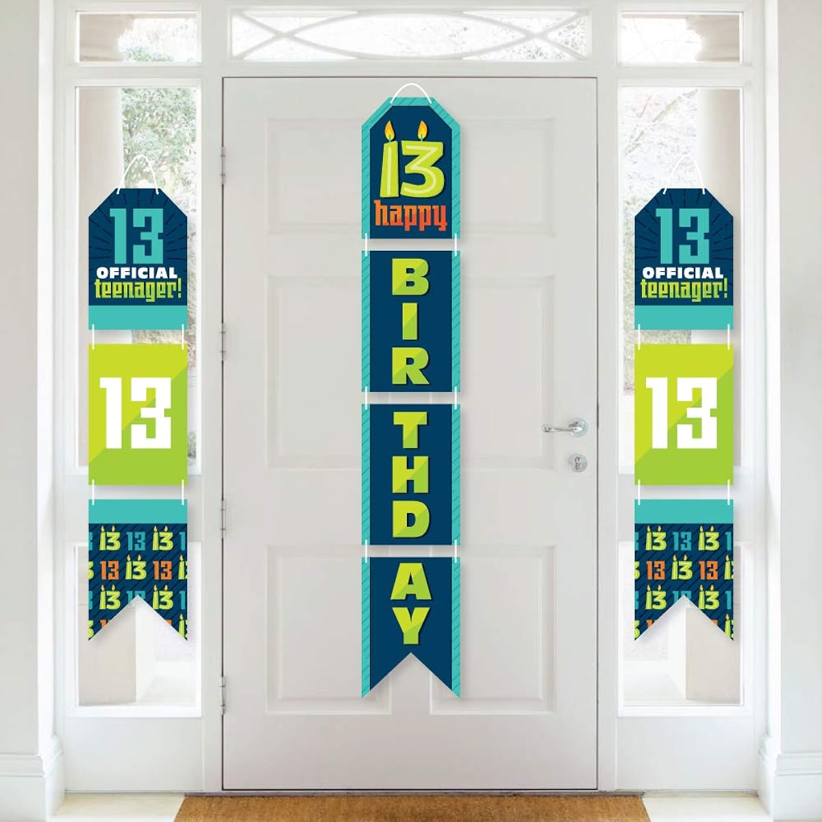 Big Dot of Happiness Boy 13th Birthday - Hanging Vertical Paper Door Banner - Official Teenager Birthday Party Wall Decor Kit - Indoor Door Decor