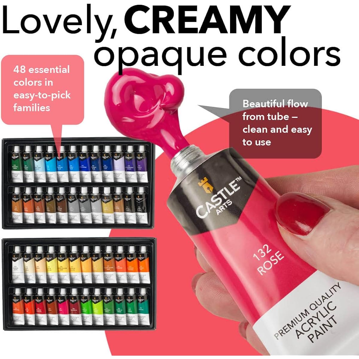 Castle Art Supplies 48 x 22ml Acrylic Paint Set | All-inclusive set for beginners and adult artists | High quality, intense colors | Smooth use on a variety of surfaces | Comes in an impressive presentation box