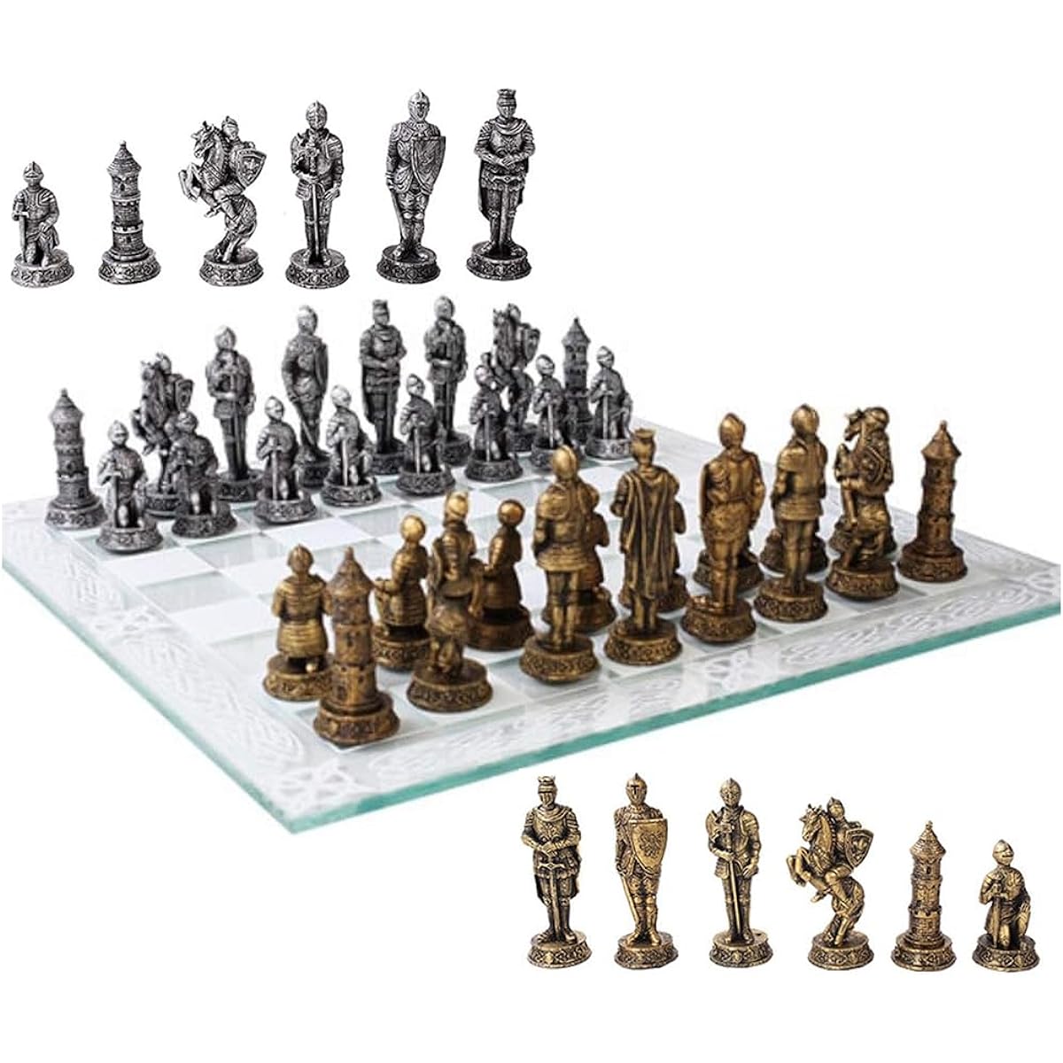 Ebros Medieval Wars Age of Knights and Kings Resin Soldiers Castles Knights Themed Chess Pieces Glass Board Set Fun Games Renaissance Ancient Old World