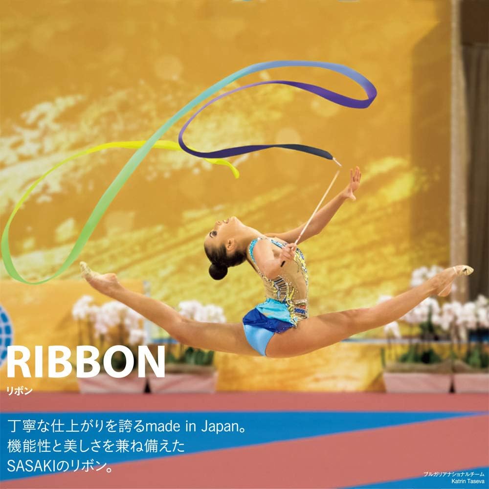 SASAKI Rhythmic Gymnastics Equipment Ribbon, Certified by International Gymnastics Federation, Certified by Japan Gymnastics Association, Rayon Ribbon, Length 5m