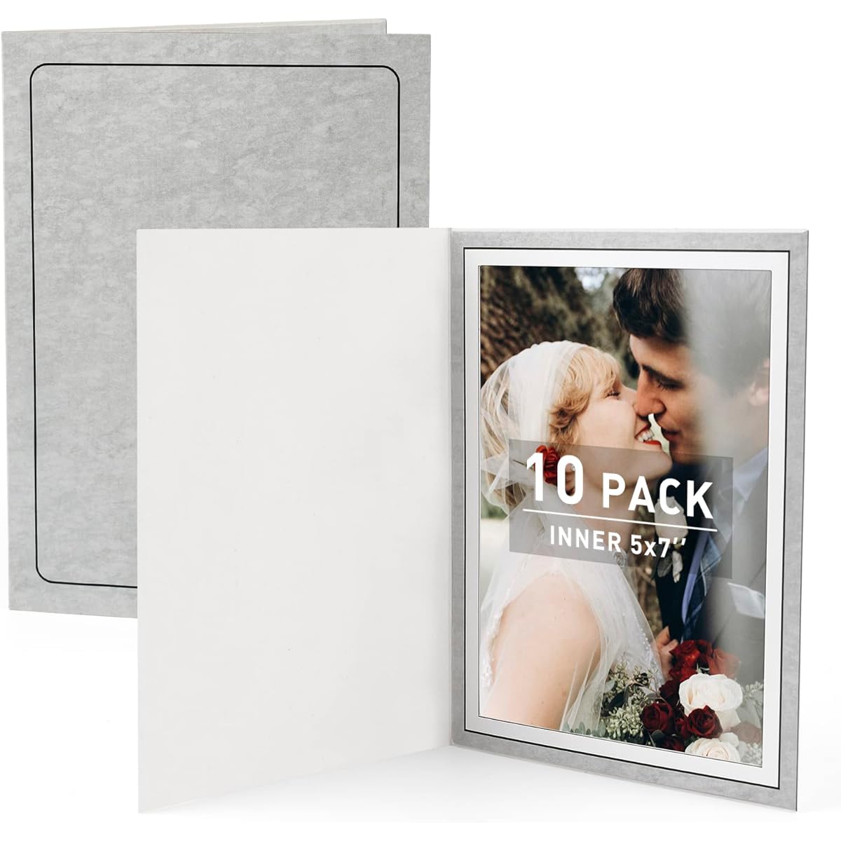 Golden State Art Set of 10 5x7 inch Photo Folders Cardboard Picture Frames Paper Photo Frame Cards Greetings/Invitations for Special Events: Graduation Christmas Wedding (White)