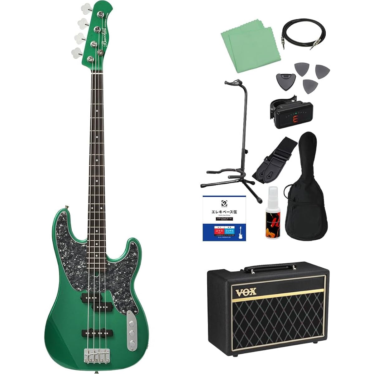 Bacchus BTB-PJ/R GRM-MH Green Metallic Bass Beginner 12-piece Set [With VOX Amplifier] Precision Bass Type Bacchus