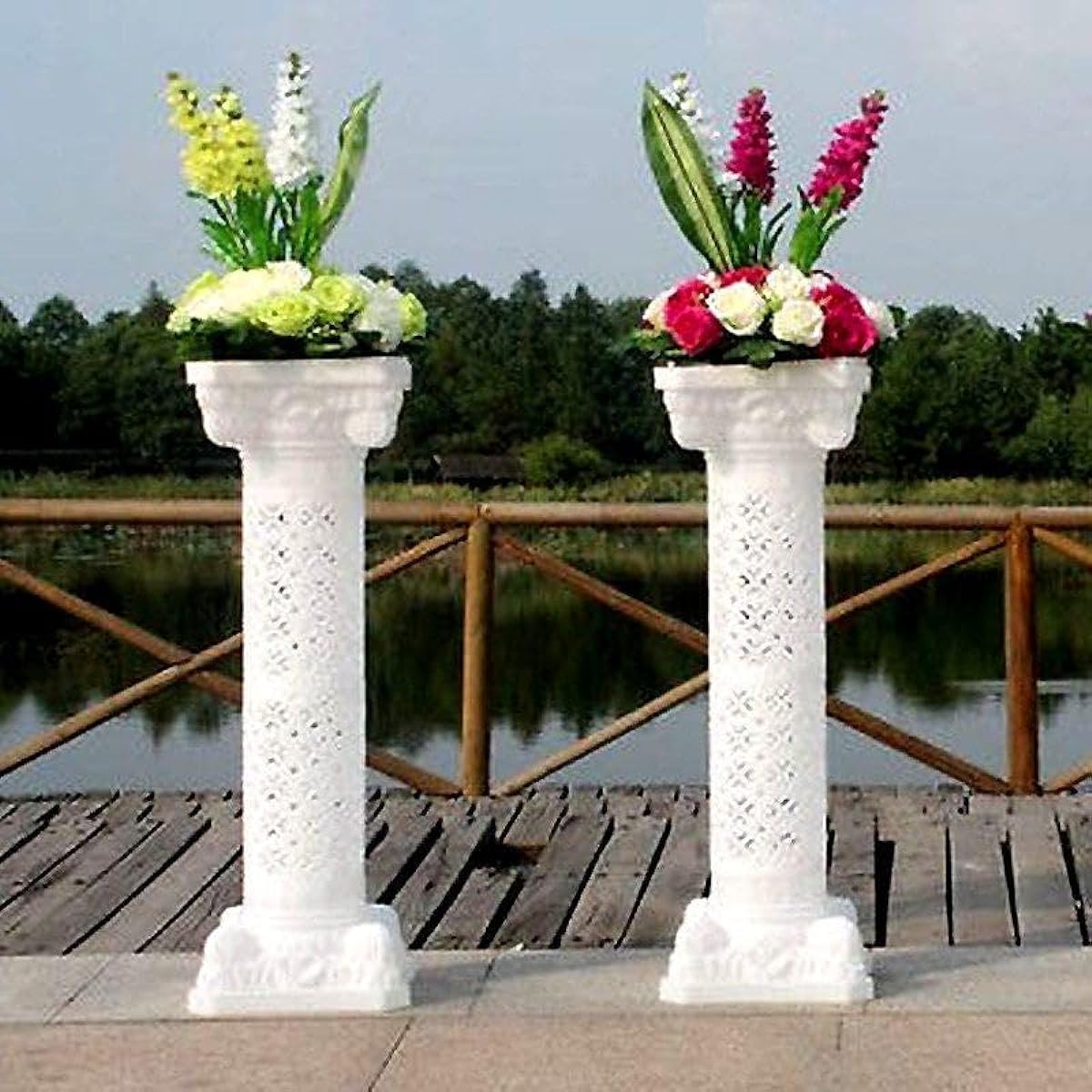 Efavormart 41" Tall White PVC Adjustable Height Artistic Roman Wedding Inspired Pillar Plant Stand, Pack of 4