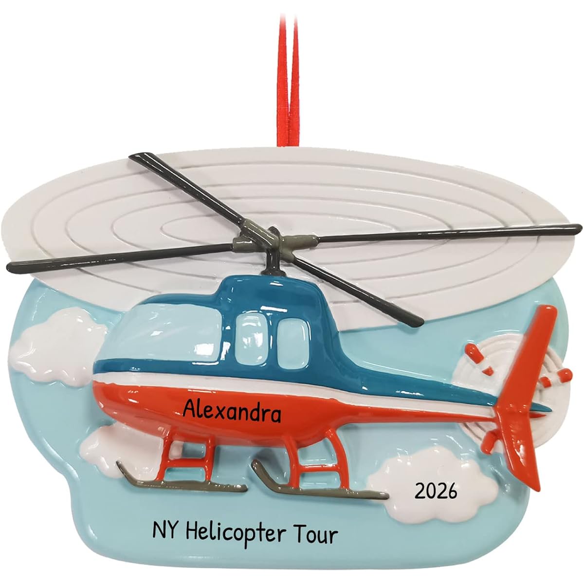 Personalized Helicopter Ornament for Christmas Tree - Helicopter Christmas Ornament Pilot Ornament Aviation Ornament Airplane Ornament Christmas Vacation - Blue & Red - Free Customization