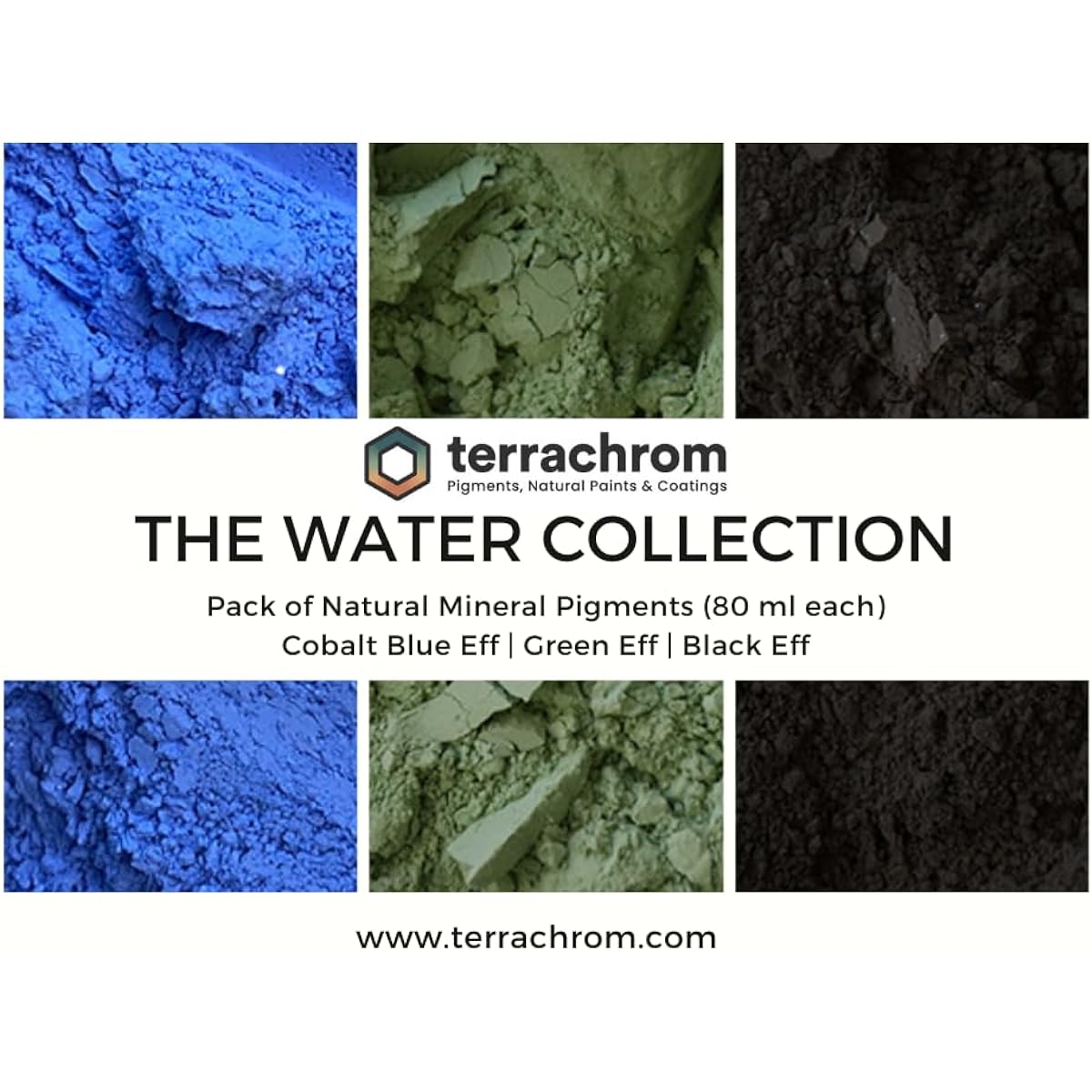 colorare The Water Collection - Effervescent Earth Natural Mineral Pigment 3 Pack (80ml | 2.7oz EA): Cobalt Blue F | Green F | Black F