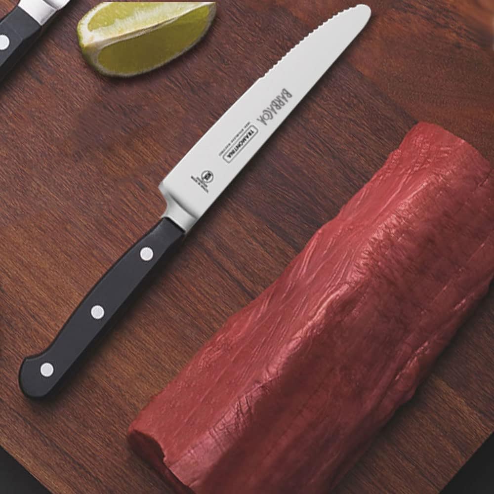 [Barbacoa specification model] Tramontina steak knife Century Barbacoa logo engraved Molybdenum steel stainless steel forged molding Dishwasher safe BARBACOA Made in Brazil 24022/005 TRAMONTINA Black
