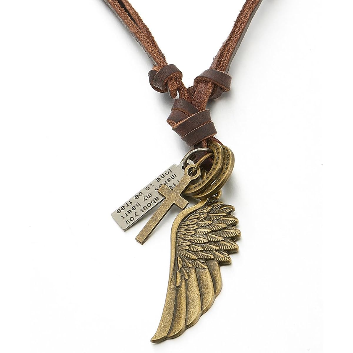 Retro Style Angel Wing Pendant Unisex Necklace for Men and Women with Adjustable Leather Cord