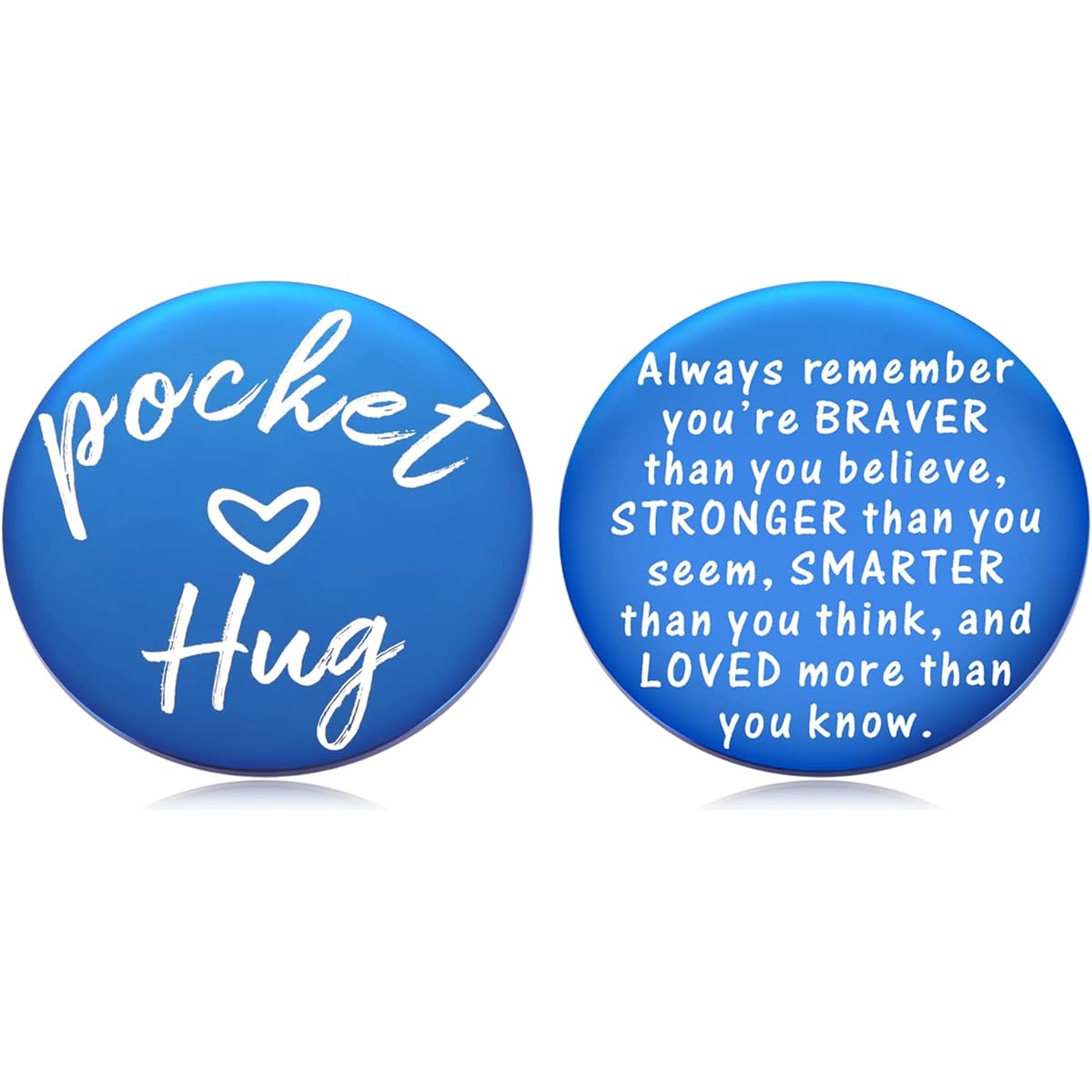 MIXJOY Double-Sided Little Pocket Hug Token Thinking of You Miss You Gift - You are Braver Than You Believe Cheer Up Gifts Good Luck Cancer Get Well Soon Coin, 1.5 Inch, Blue