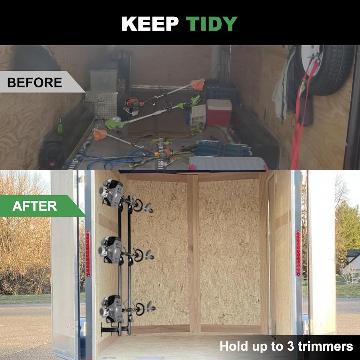 vikofan Trimmer Rack 3-Place Trimmer Rack for Enclosed Trailers Wall Trimmer Rack Weeder Rack with Lock