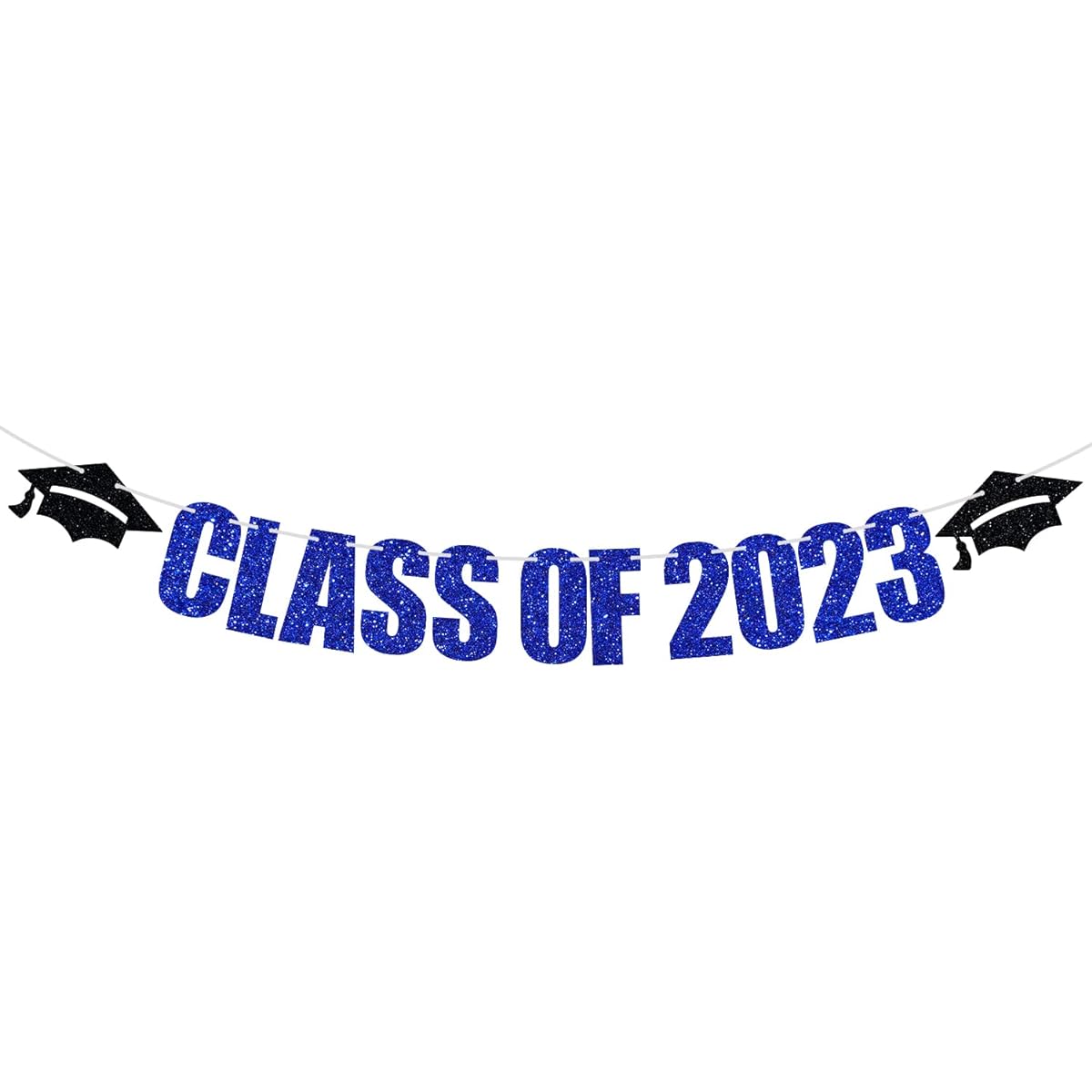 2023 Graduation Banner, Congrats Grad 2023 Graduation Theme Party Decorations Supplies, Black and Blue Glitter