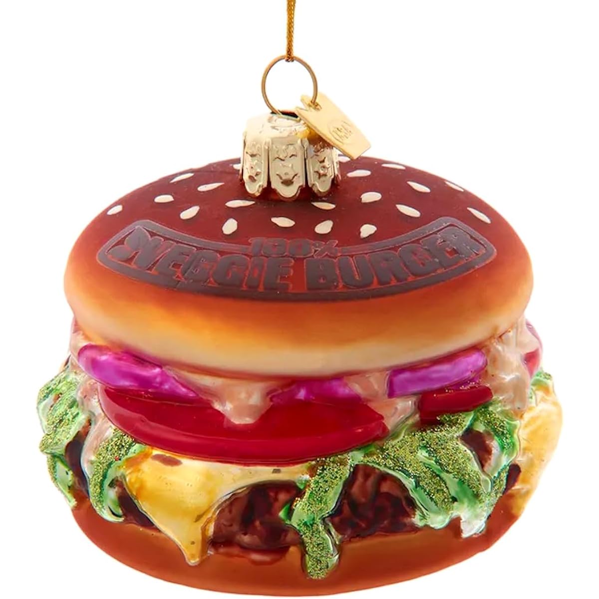 The Bridge Collection 3.75" Veggie Burger Ornament - Home for the Holidays - Christmas Tree Ornament - Junk Food Ornament - Fast Food Ornament - Sandwich Ornament