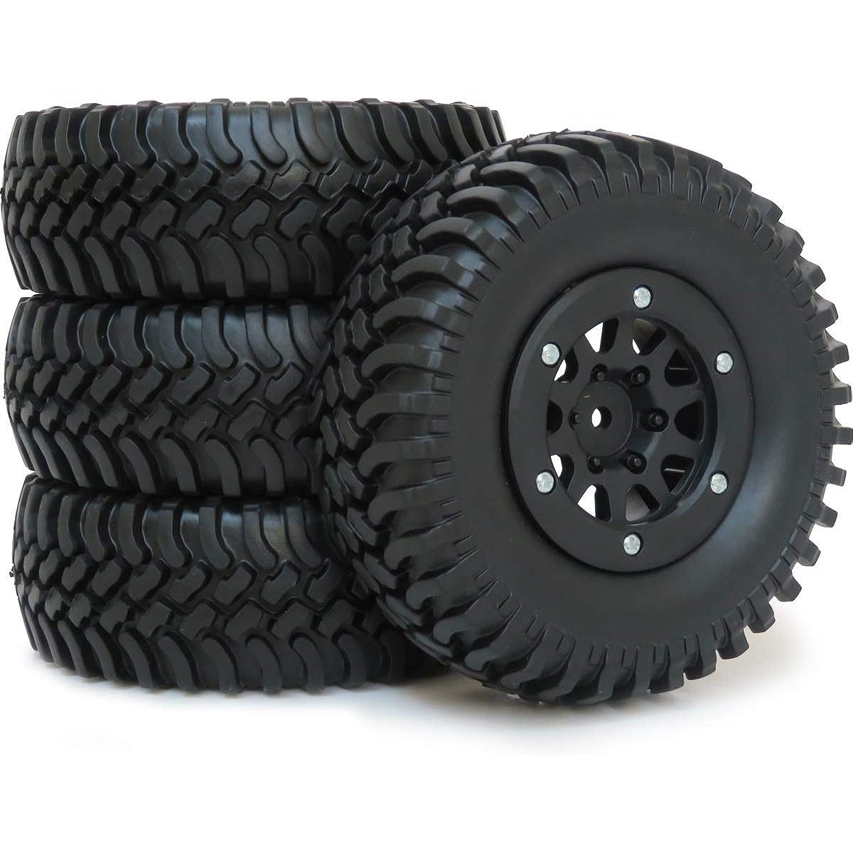 hobbysoul RC 1.9" Mud Terrain Tires Crawler Tires 100mm Height & 1.9 Beadlock Wheel Rims 4pcs