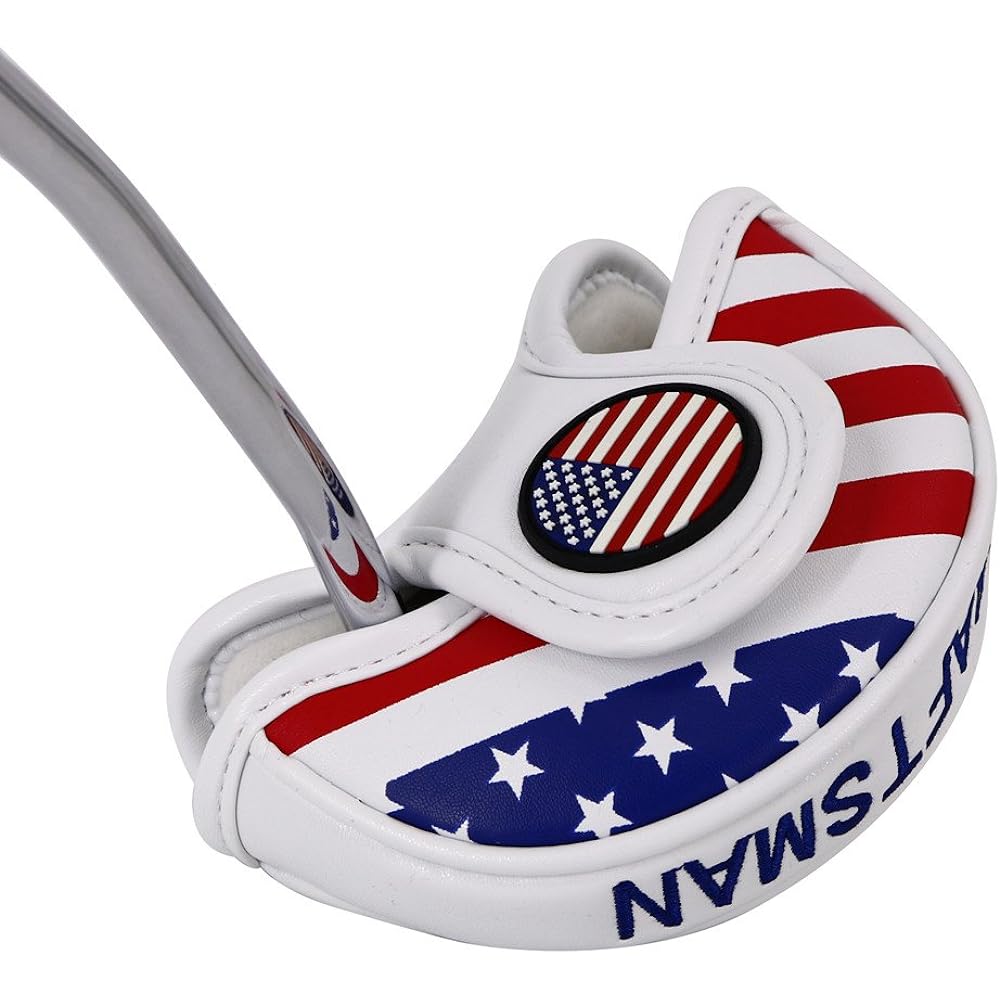 CRAFTSMAN Golf Small Mallet Putter Cover Sight Shaft Strong Magnet Club Head Cover American Flag Synthetic Leather White
