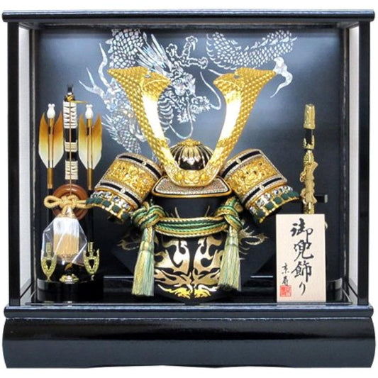Kyoju May Doll Helmet Decoration in Case with Wooden Bow and Sword Width 43 x Depth 30 x Height 41cm No. 10 Medium Kuwakaku Helmet Case Decoration YN51320GKC