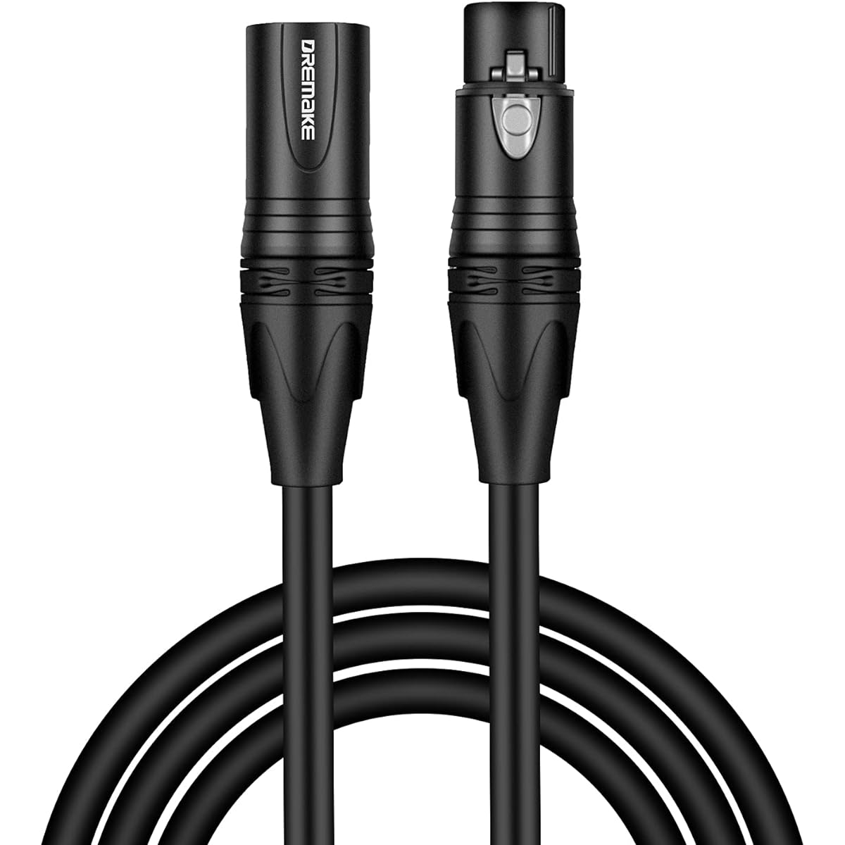 DREMAKE 3 Pin XLR Jack Cable Male to Female Low Z Microphone Balanced Audio Patch Cord for Powered Speakers DMX LED Effector Aqualyzer etc. 100ft/Black