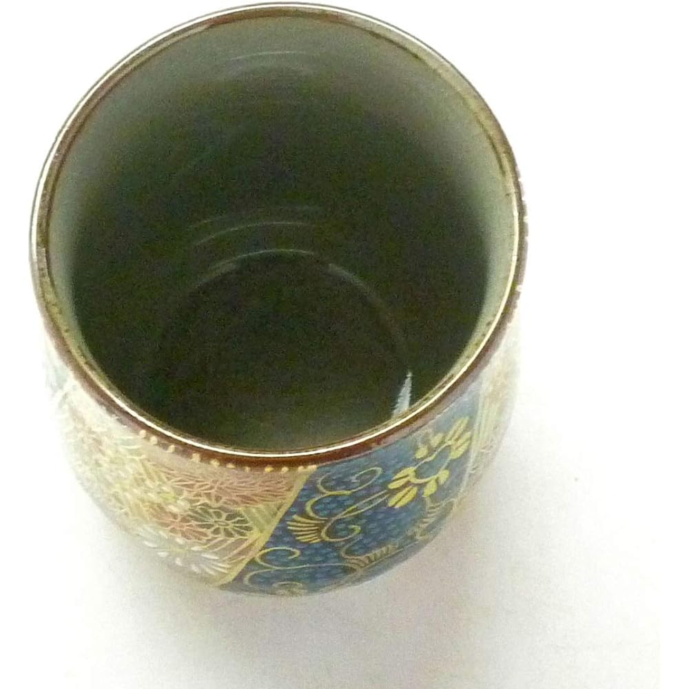 Kutani ware [Tean cup] Small blue grain + gold flower filling (masterpiece) [Back picture]
