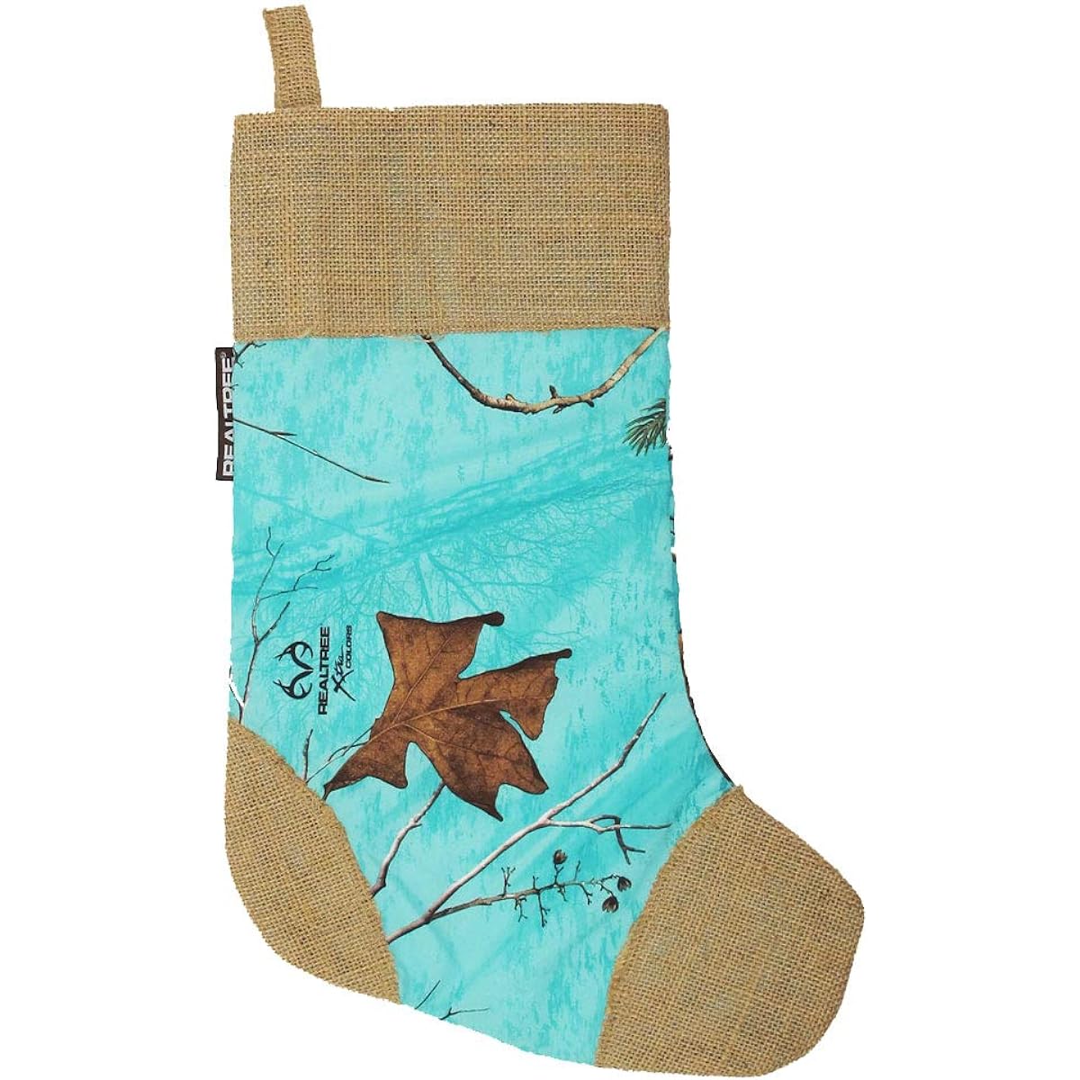 Realtree Burlap Christmas Oak Camouflage Stocking, Blue