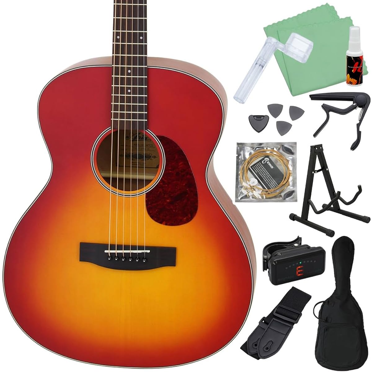 ARIA Aria-101 MTCS Acoustic Guitar Beginner Set 12-piece Set Matte Cherry Sunburst Matte Finish Aria