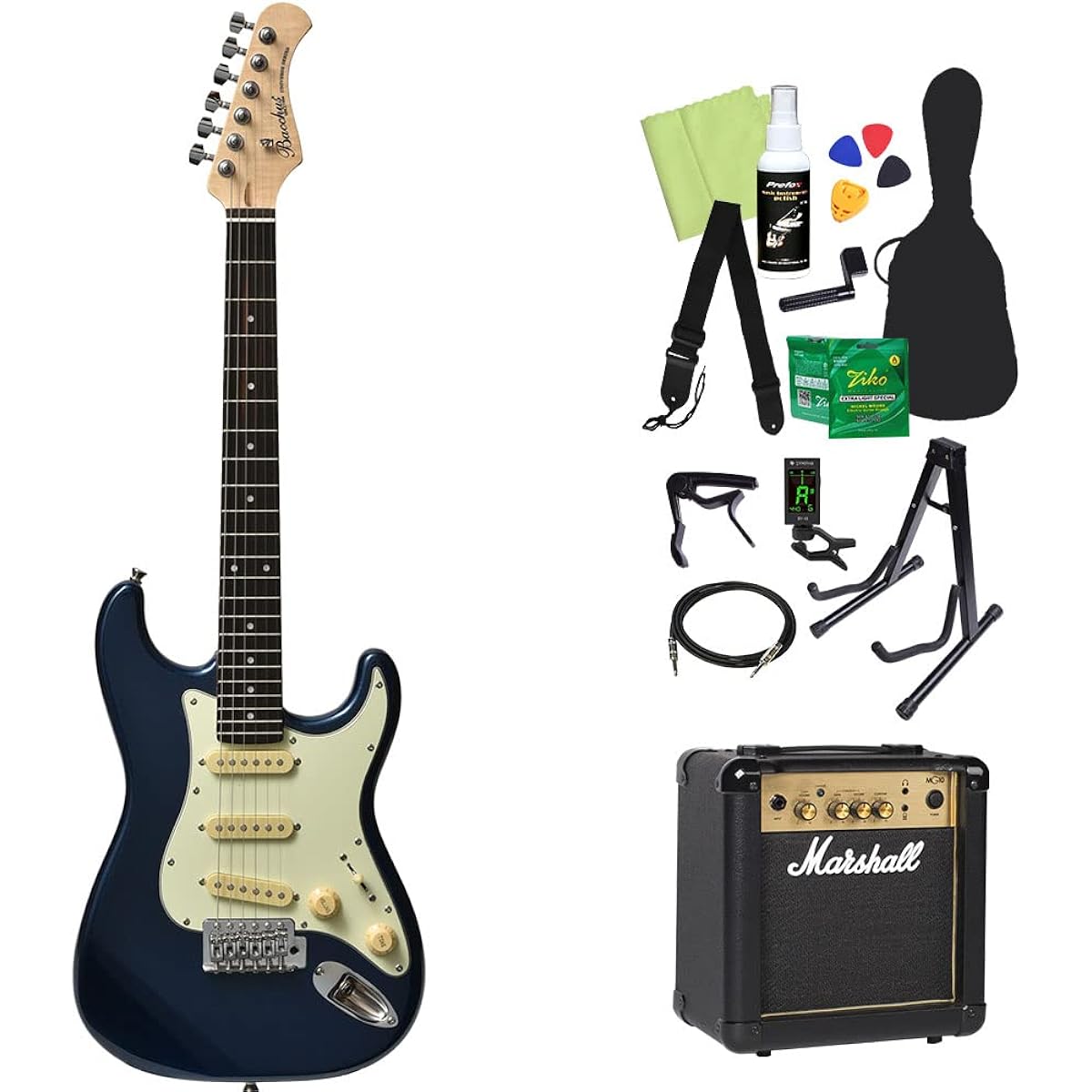 Bacchus SST-Mini Electric Guitar Beginner 14 Piece Set with Marshall Amplifier DLP Mini Size Strat Type Bacchus