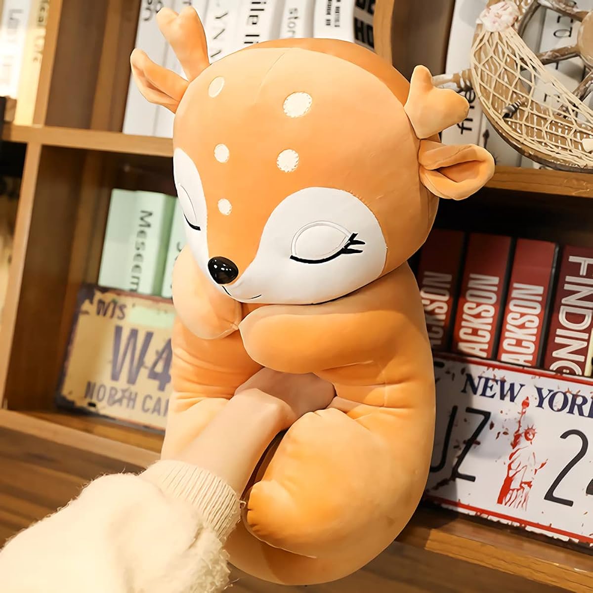 WUZHOU Cute Deer Plush Toy, Soft Reindeer Pillow Toy, Elk Figurine Doll Stuffed Animal Decoration Christmas Birthday Gift for Kids Girls Boys Sitting 23.6 Inch