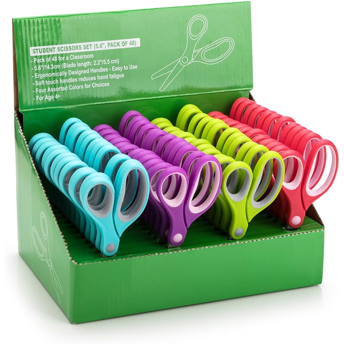 Potamish Scissors for Kids (48 Pieces Teacher Pack Rounded Tip 5.6 Inch) - 5.6 Inch Soft Touch Dull School Student Scissors PM-003-R48-A (Pack of 48)