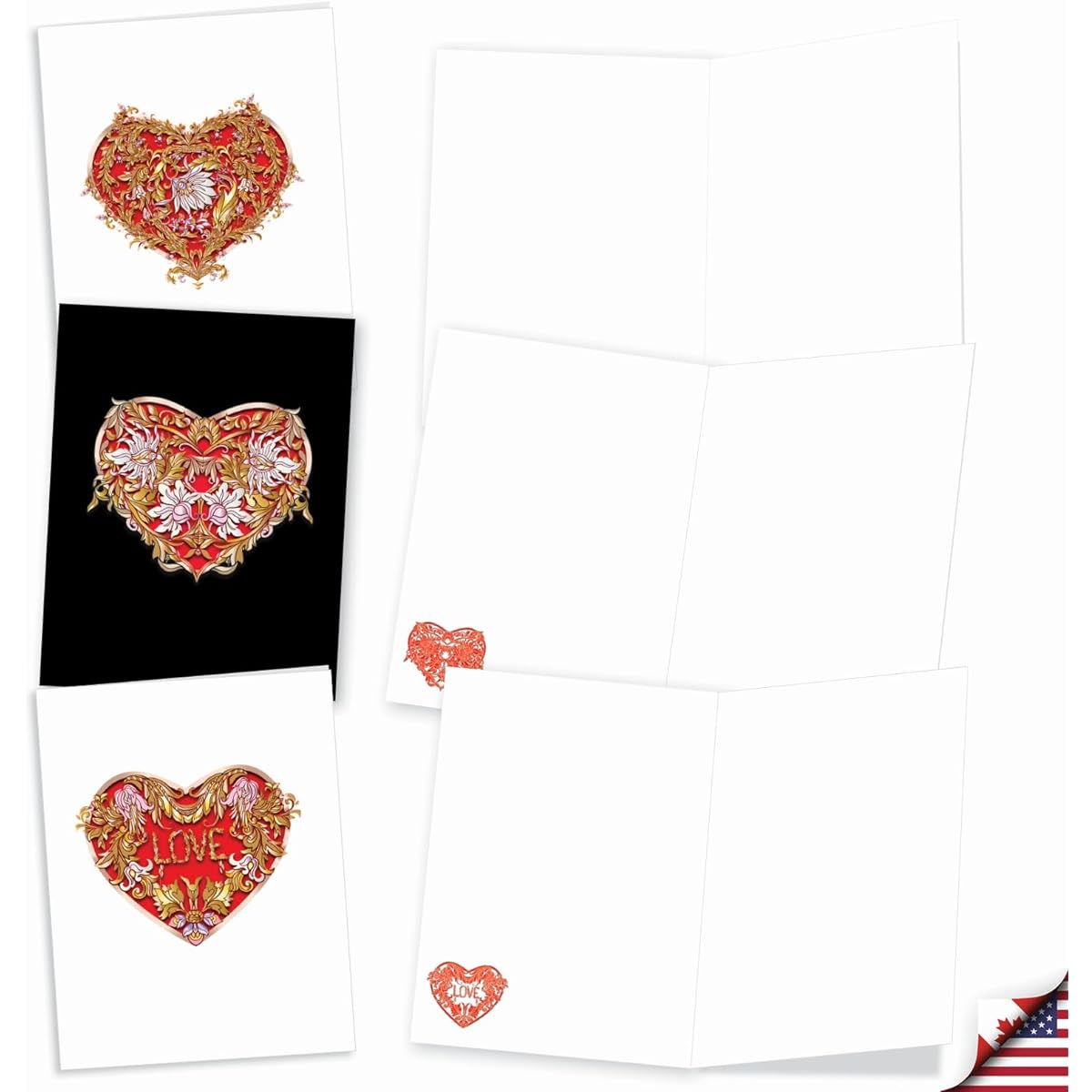 The Best Card Company Baroque Heart - 20 Assorted Boxed All Occasion Notecards with Envelopes (4 x 5.12 inches) - AM8999OCB-B2x10