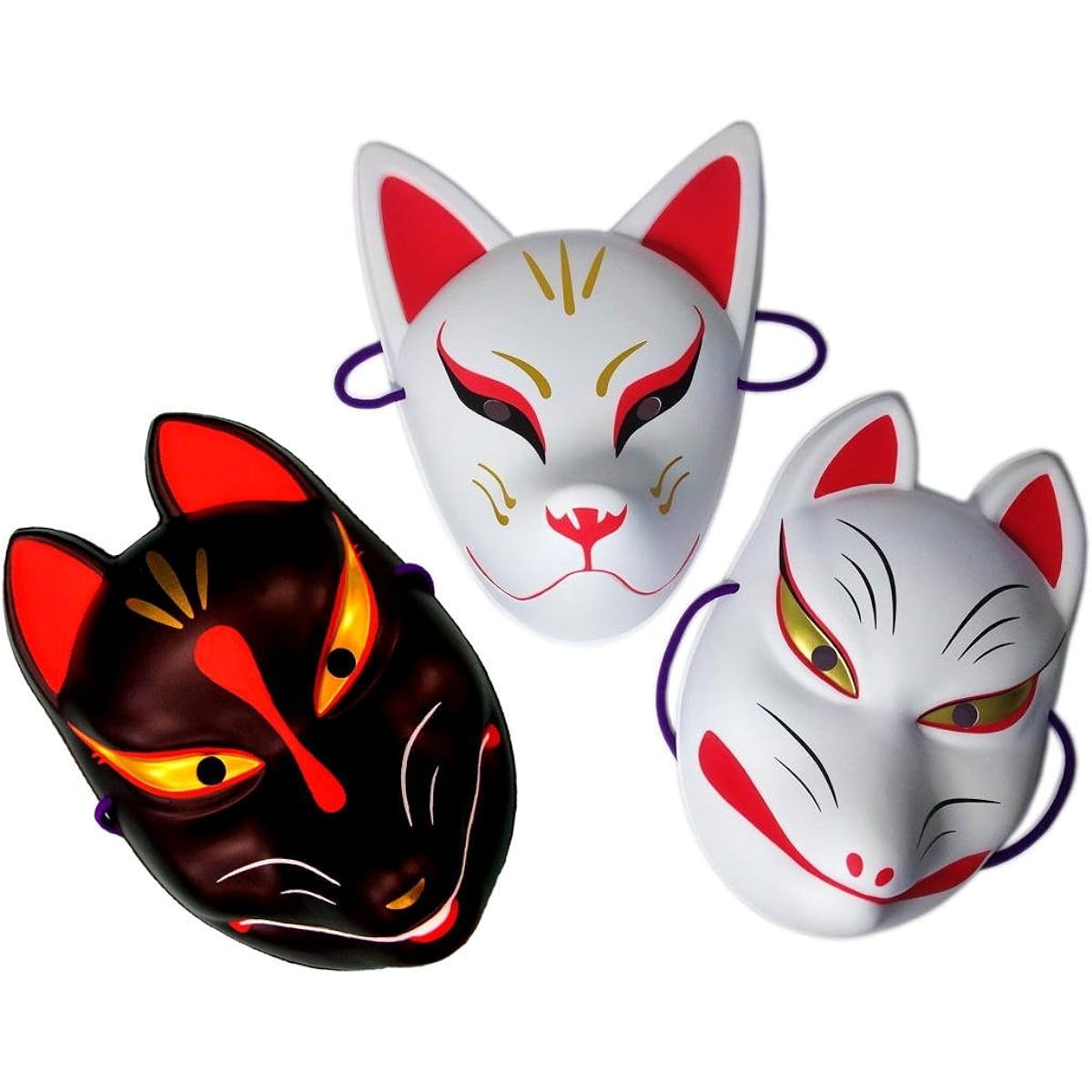 [Masks] Set of 3 Fox Masks (Ten, White, Black) / (Set with Bonus Paper Balloon) [Haunted House/Test of Courage] [Toys & Hobbies]