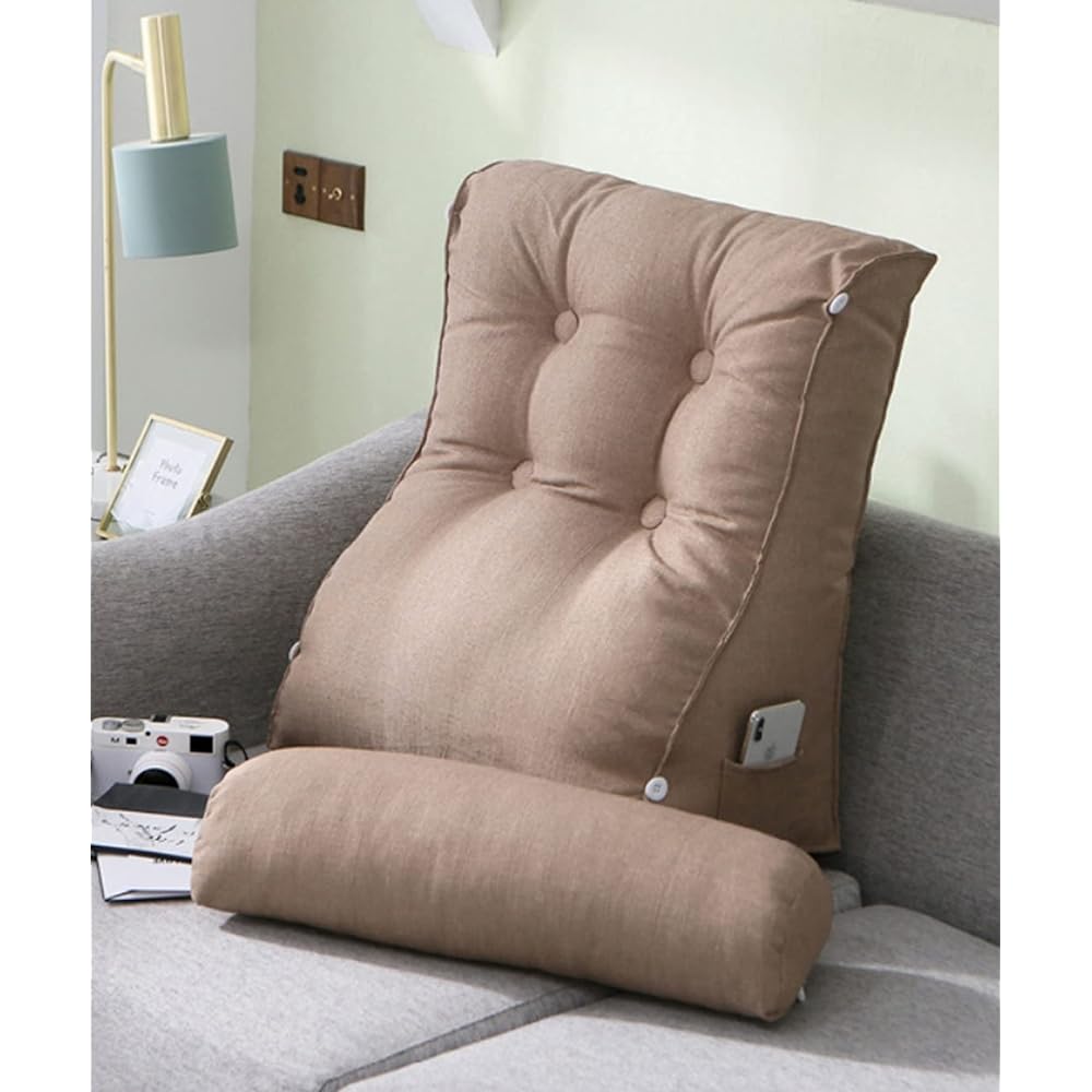 Backrest Cushion with Backrest Sofa Cushion with Smartphone Pocket Korean Like Seat Cushion (Beige)