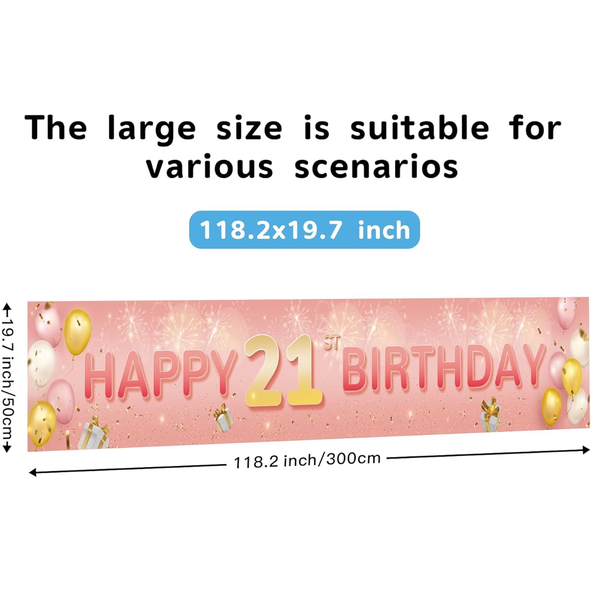 ANATANOWOR 21st Birthday Decorations for Women, Rose Gold 21st Birthday Party Decorations, 21st Happy Birthday Banner Decorations for Girls Women 21st Birthday Party Supplies (118" x 20")