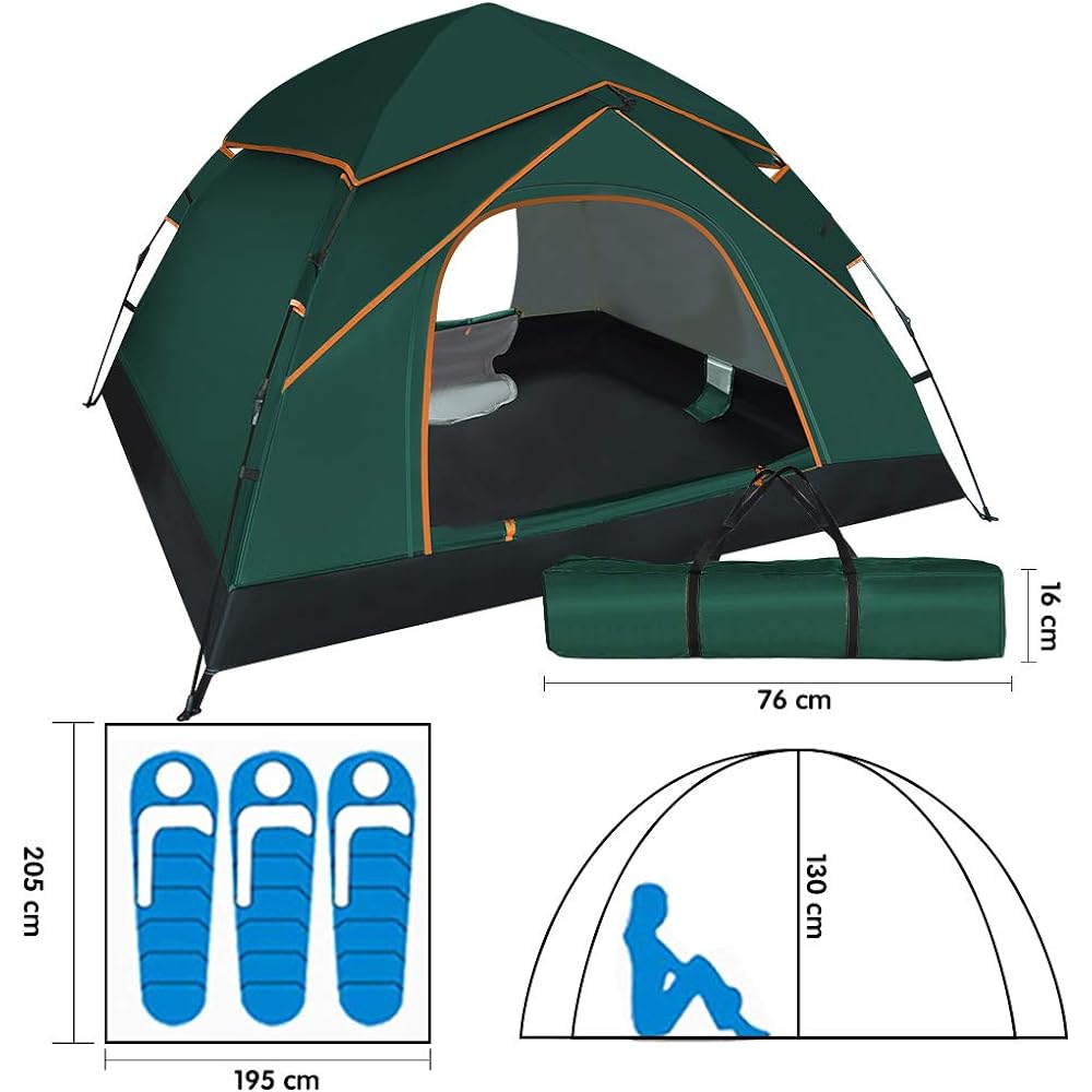 Haibei Tent, One Touch Tent, For 3 to 4 People, Camping Tent, Sets Up in Seconds, UV Protection, Windproof, Waterproof, Breathable, Camping Equipment, For Cherry Blossom Viewing, Sports Days, Climbing, Disaster Prevention, New…