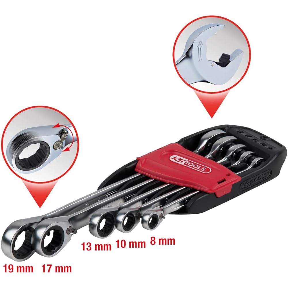 KS TOOLS DUO GEARplus combination spanner set with ratchet mechanism in ring and open jaw reversible 5 pcs 503.5905