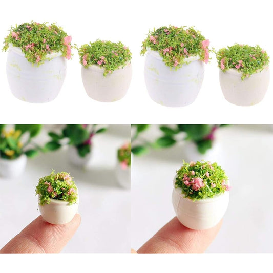 4 Pieces Flower Pot for Dollhouse Mini Green Plant Bonsai Flower Pot Miniature Dollhouse Kit DIY Furniture Decoration Garden Accessories