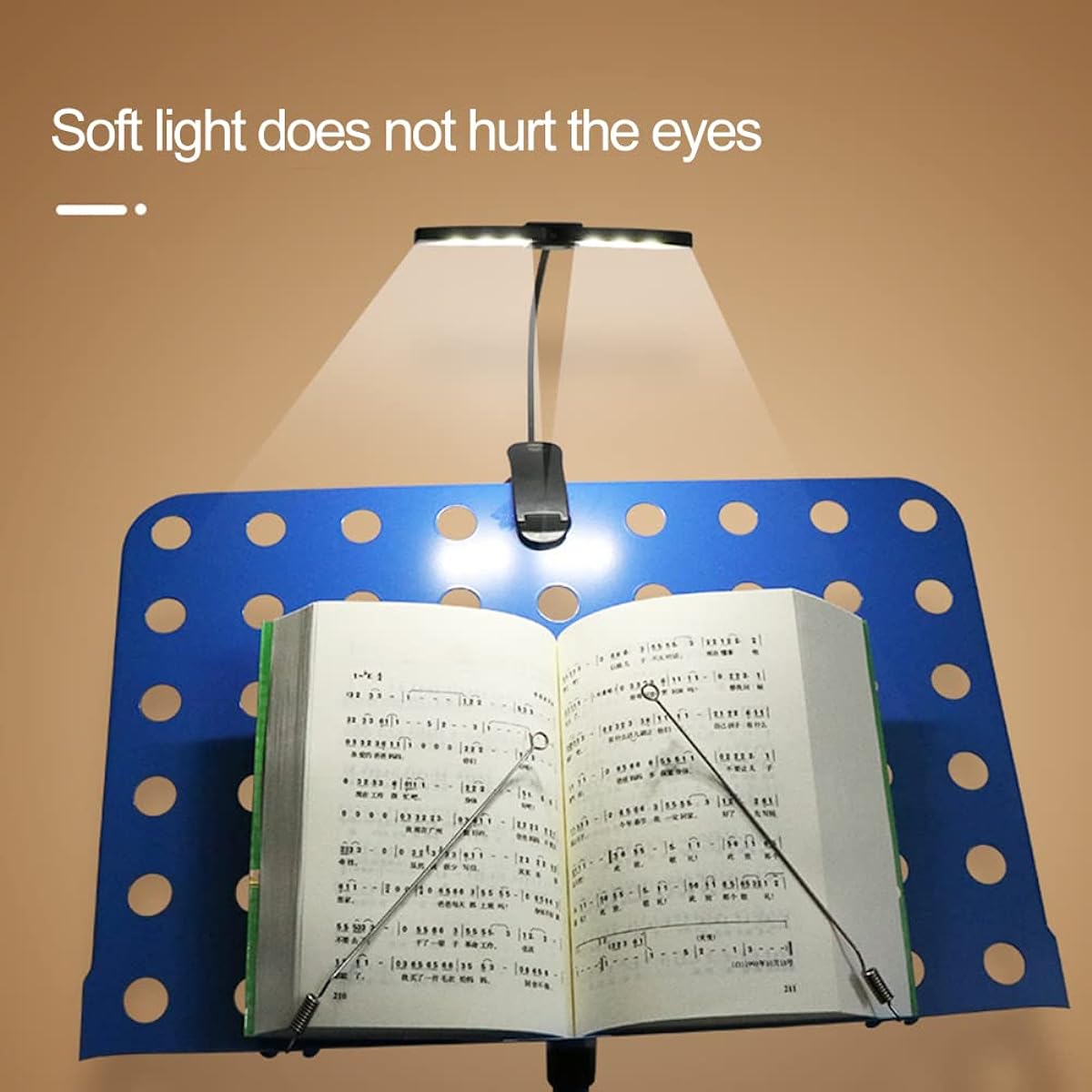 Dual Head Rechargeable Portable Music Stand Light Clip-on Music Stand Light/Orchestra Lamp for Piano/Orchestra Fully Adjustable Lightweight Eye Care Book Light for Readers & Kids (Black)