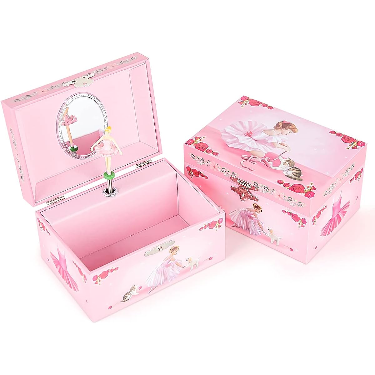Musical Jewelry Storage Box for Girls, Spinning Ballerina Theme Musical Jewelry Box for Kids with Jewelry Set for Little Girls, Daughter, Granddaughter, Birthday Anniversary, Swan Lake Tune