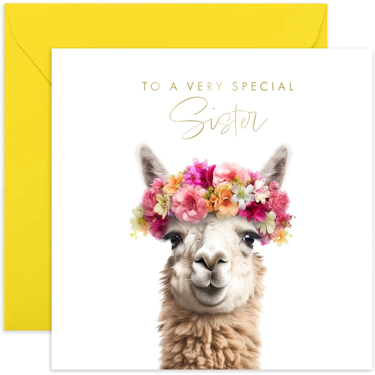 Old English Co. Llama Very Special Sister Card - Llama Floral Cute Birthday Card - Cute Congratulations Card for Brothers and Sisters | Blank Inside Includes Envelope