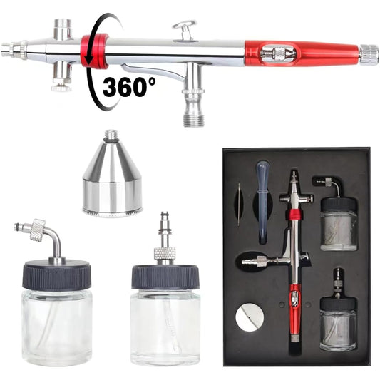 Casubaris Airbrush Pen Rotatable Airbrush Head Gravity Feeding Side Feeding Siphon Feeding Method Replaceable Cup Easy to Use Dual Action Trigger