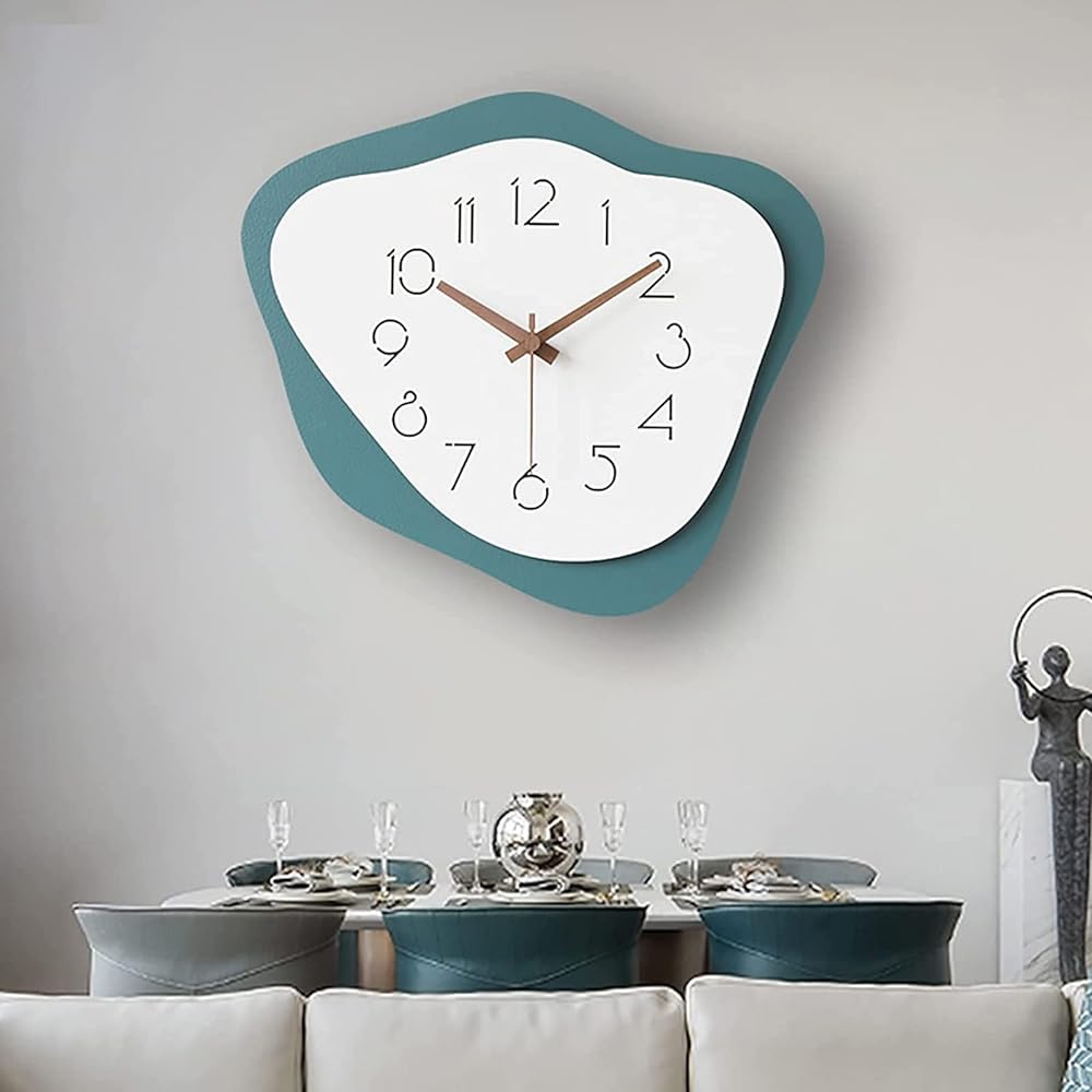 TanKoons Wall Clock, Pop, Ornate, Wall Clock, Scandinavian, Stylish, Silent, Wooden Dial, Skeleton, Large Numbers, Easy to Read, Living Room, Entrance, High Quality, Wall Clock, Gift, School Celebration Interior, Stylish Wall Clock (Green)