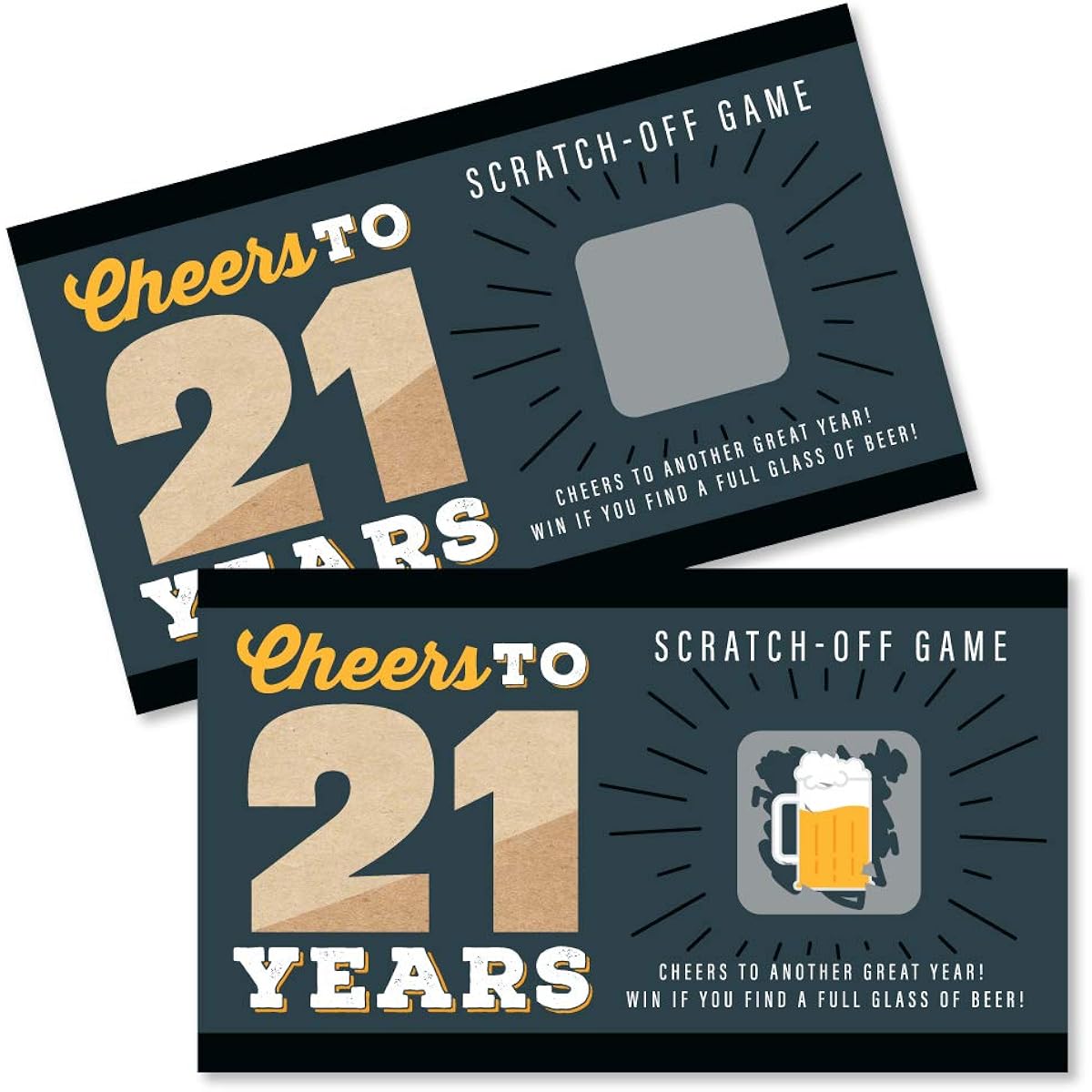 Big Dot of Happiness Cheers and Beers to 21 Years - 21st Birthday Party Game Scratch Off Cards - 22 Cards