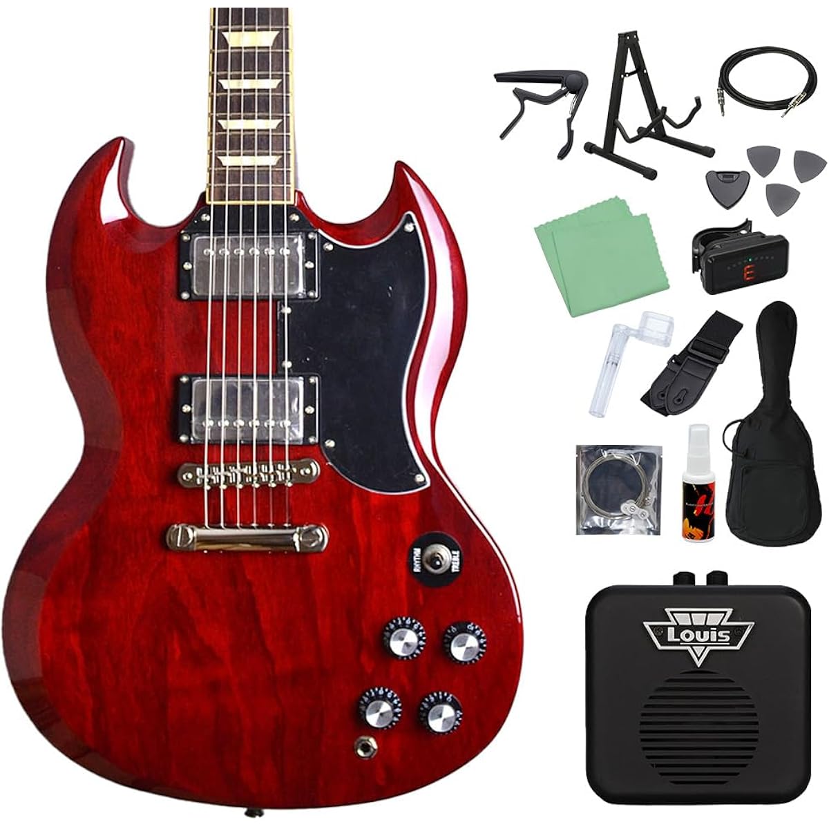 Burny SRSG55 Cherry Beginner 14-piece set [with mini amp] SG electric guitar Burny