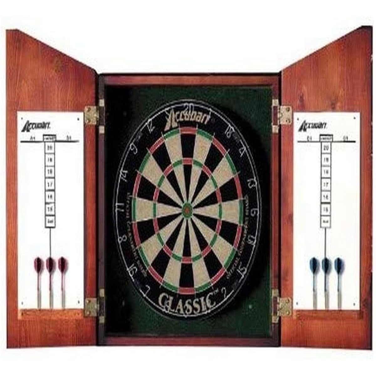 Accudart Union Jack Solid Wood Classic Bristle Dart Board Cabinet Set with Dart Board and 6 Brass Darts M