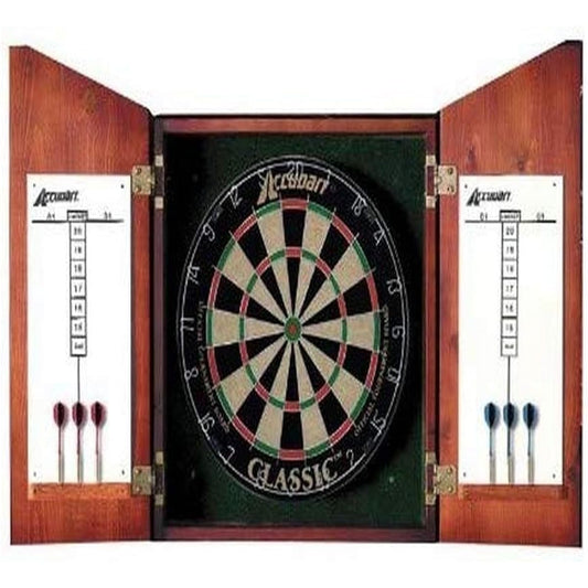 Accudart Union Jack Solid Wood Classic Bristle Dart Board Cabinet Set with Dart Board and 6 Brass Darts M