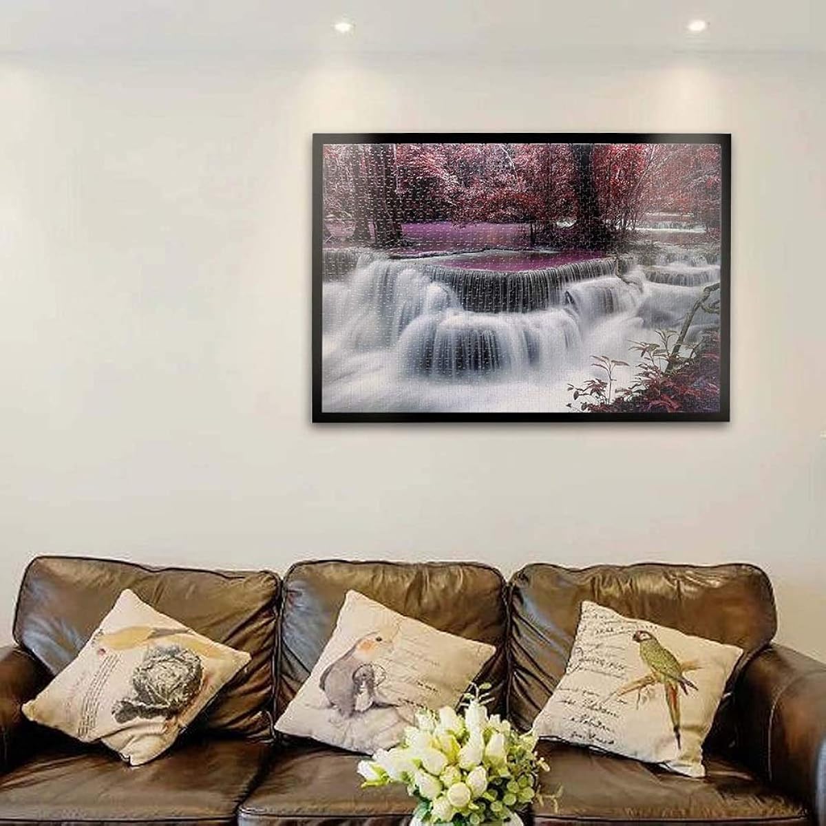 PROW Wooden 1000 Piece Mountain Waterfall Landscape Jigsaw Puzzle Toy Adult Size 30 x 20 Inch Home Wall Decor Gift Puzzle Adult Decompression Game Puzzle