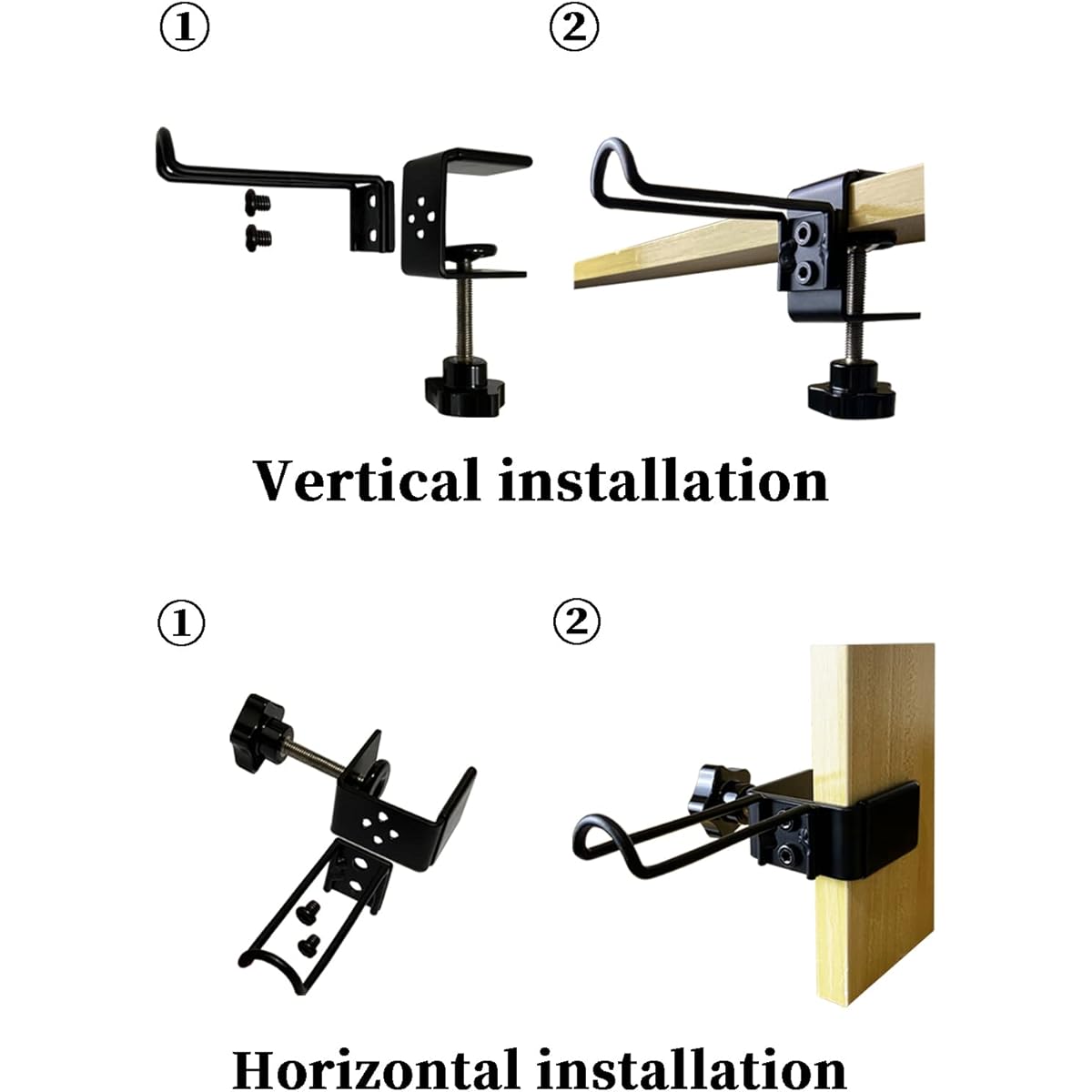 Fabias Headphone Hanger Headset Hook with Adjustable Clamp Under Desk, Horizontal or Vertical Mount, Pack of 1 Black
