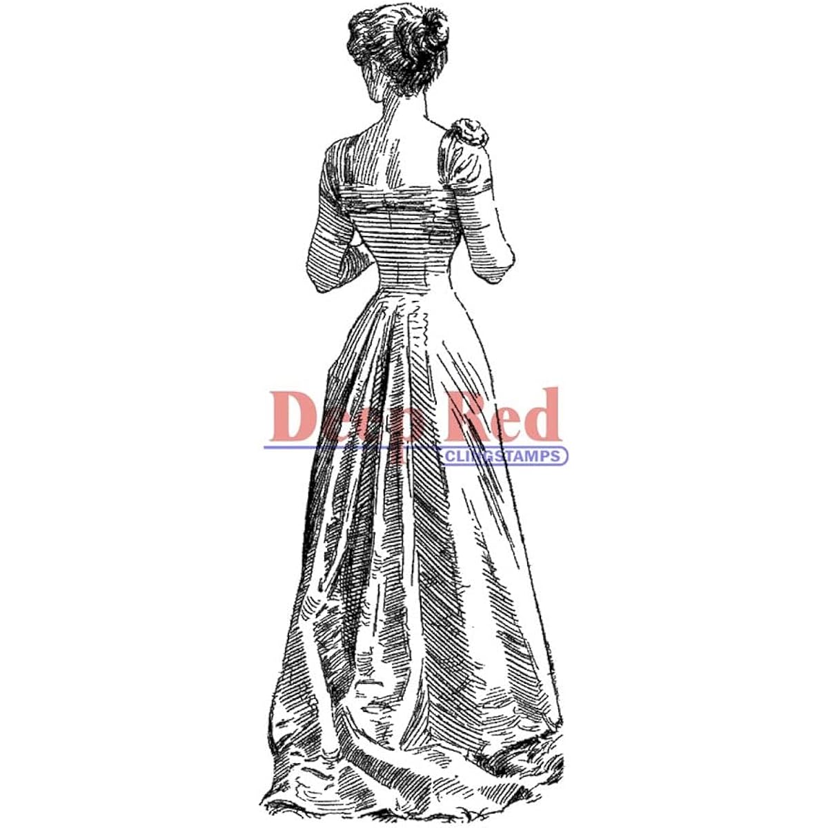 Deep Red Cling Stamp Victorian Evening Dress